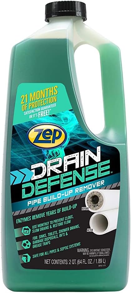 Zep Drain Defense Pipe Build-Up Remover - 64 Ounces - ZLDC648 - Professional Strength Liquid Pipe Build Up Remover,GREEN & Roebic K-97 Main Line Cleaner, Exclusive Bacteria Digests Paper, Fats