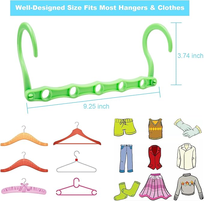 DUCOO Space Saving Hangers 10 Pack, Heavy Duty Magic Cascading Hanger Organizer with 5 Enclosed Anti-Slip Holes, Closet Organizers and Storage for Clothes, College Dorm Room Essentials, Multicolor