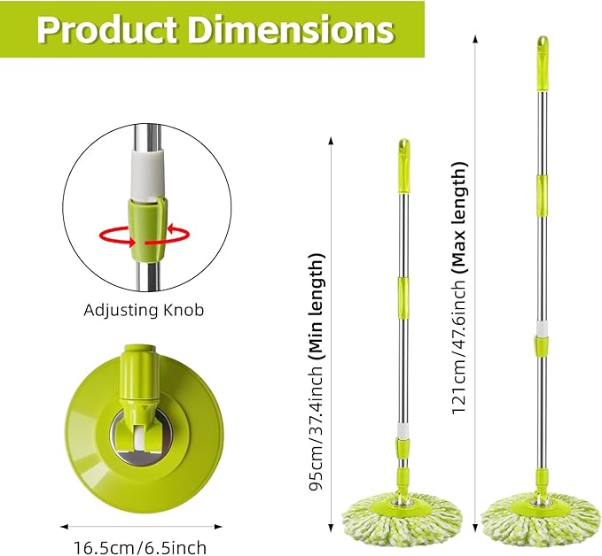 Spin Mop Replacement Handle 360 Degree Spin Mop Pole Handle Replacement Rotating Telescopic Stick for Mop Head, Ideal for Home and Household Cleaning