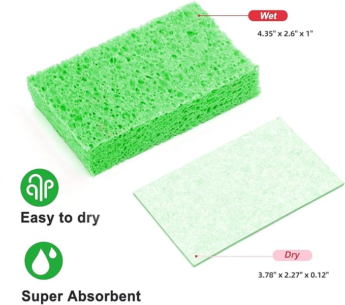 12 - Pack Non-Scratch Scrub Sponges - Sponges for Dishes and Washing Dishes, Cleaning Sponges for Kitchen Home Bathroom Cars, Funny Cut-Outs DIY for Kids (Green)