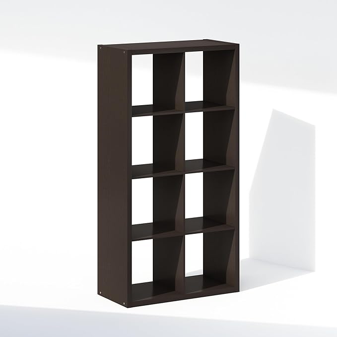 Furinno Simple Cube Storage Organizer, 8-Cube Display Shelf, Open Back Shelving Unit, Storage Shelves, Extra Thick Frame, for Organization and Storage, Living Room, Home Office, Dark Oak