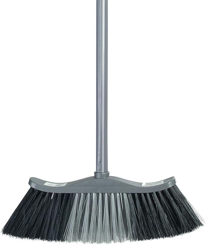 Superio Set of Grey Broom and Matching Dustpan Broom Has a 48” Handle, Durable Plastic Dustpan with Comfort Grip Handle