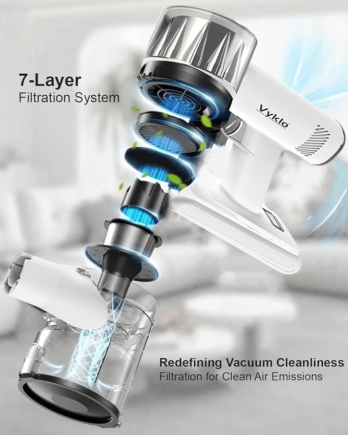 VYKLO Cordless Vacuum Cleaner, 600W 55Kpa 70Mins Stick Vacuum Cleaners for Home, AUTO Dust Detection/LED Touch Display, Rechargeable Wall Mount, Wireless Handheld Vacuum for Pet Hair/Carpet/Hard Floor