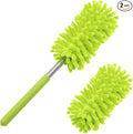Microfiber Duster for Cleaning, Tukuos Hand Washable Dusters with 2pcs Replace Microfiber Head, Extendable Pole, Detachable Cleaning Brush Tool for Office, Car, Window, Furniture, Ceiling Fan Green