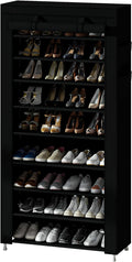 Calmootey 9 Tier Shoe Rack Organizer,Portable Shoe Shelf with Nonwoven Fabric Cover for Closet Hallway,Bedroom,Entryway,31.50x11.81x62.99inches,Black