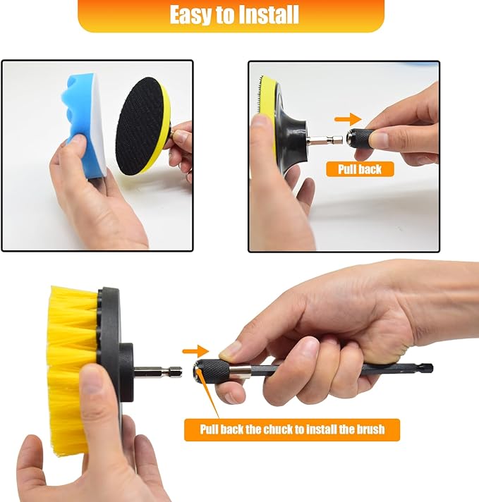 30Pcs Drill Brush Attachment Set,Drill Scrubber Brush Kit Include Scrub Pads, Sponge, Extend Attachment, Drill Cleaning Brush Attachment Set for Bathroom, Tub, Tile, Corner, Floor, Grout, Boat