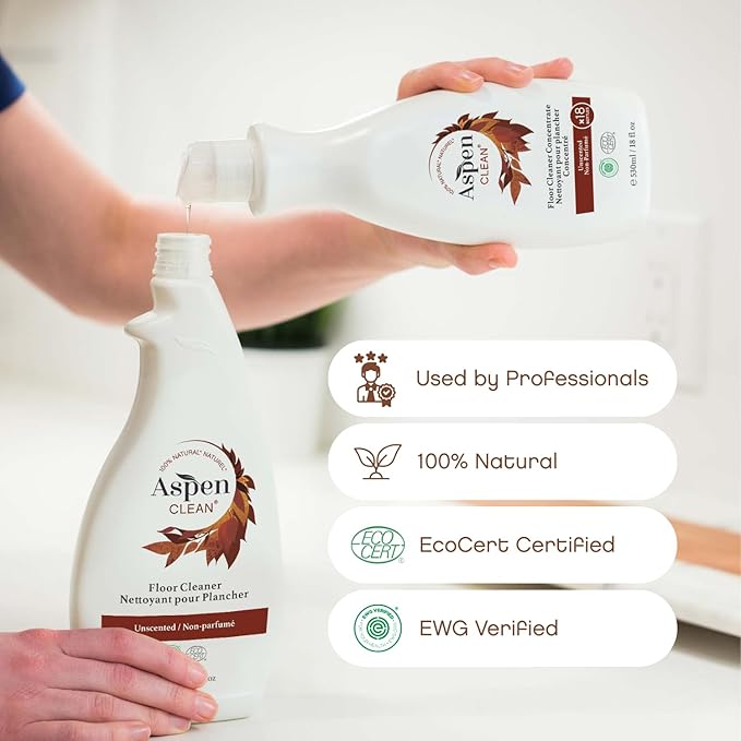 AspenClean Natural Floor Cleaner Concentrate | Makes 18 Bottles | EWG Verified | Safe for Tile, Wood & Laminate | 18 fl oz