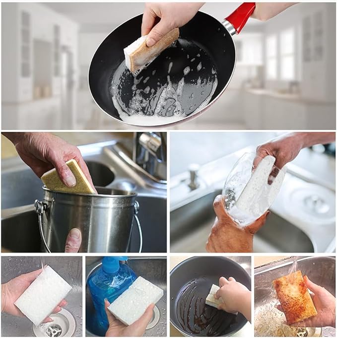 Natural Kitchen Sponge Compostable Kitchen Sponges Cellulose and Coconut Scrubber Abrasive Scrubbing Pads SmilePowo Environmentally Friendly Sponge for Dishes (12 Pack)