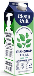 Cleancult Dish Soap Liquid Refills (32oz, 1 Pack) - Dish Soap that Cuts Grease & Grime - Free of Harsh Chemicals - Paper Based Eco Refill, Uses 90% Less Plastic - Sweet Basil