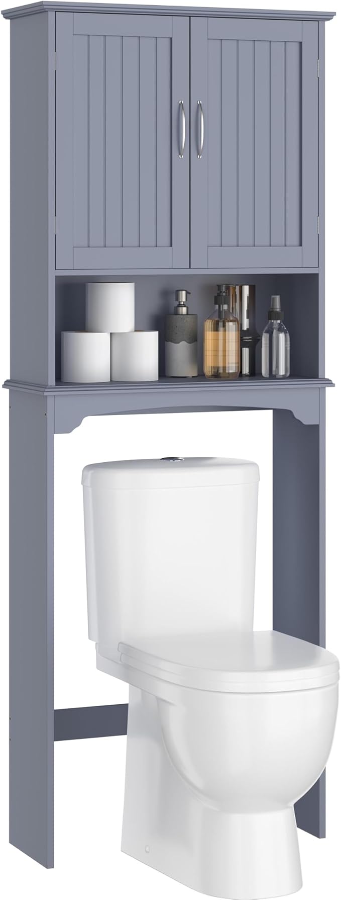 Yaheetech Over The Toilet Bathroom Cabinet with 2 Doors & Adjustable Shelf, Free Standing Toilet Rack Space-Saving, L24.5xW9xH66 Inches, Grey