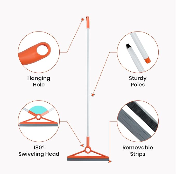 MAVRIZ Air Broom with Removable Rubber Strip and Broom Bristle, Squeegee Broom for Indoor Cleaning, Multifunctional Floor Squeegee for Dust, Hair, Liquids