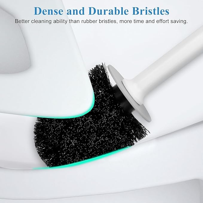 Toilet Brush and Holder, Toilet Bowl Brush with Long Handle, Plastic Holder Easy to Hide, Drip-Proof, Easy to Assemble, Deep Cleaning