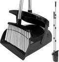 Broom and Dustpan Set, 51" Long Handle Broom with Dustpan Combo Set, Windproof Standing Dust pan with Self-Cleaning Teeth, Household Set Sweep Kitchen Office Lobby Pet Room