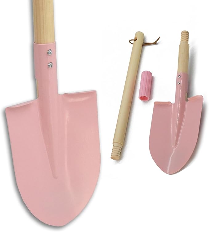 Small Garden Shovel-Kid's Size Wooden Handle Metal Head Shovel (Pink)