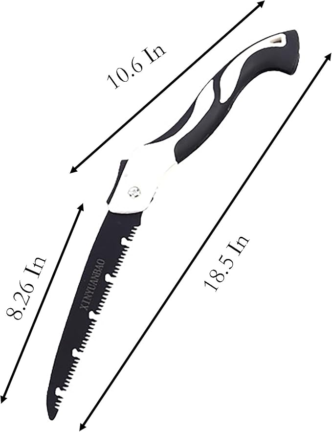 Folding Saw with Rubber Handle, 18.5 Inch Manganese Steel SK-5 Blade Pruning Saw for Hunting, Gardening, Camping and Trimming (blade 25cm)