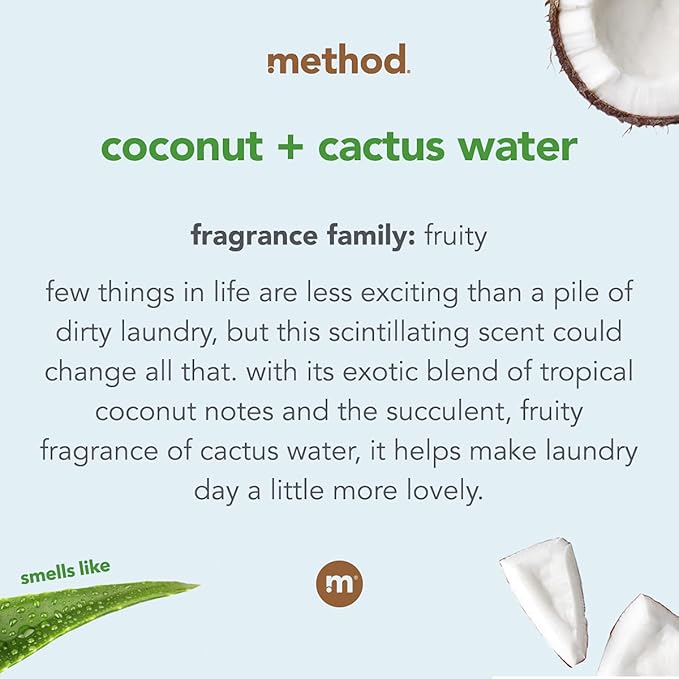 Method Liquid Laundry Detergent, Coconut + Cactus Water, 66 Loads Per Bottle, Stain Remover, 53.5 Fl Oz (Pack of 1)
