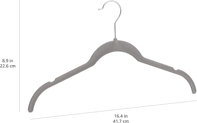 Amazon Basics Slim, Velvet, Non-Slip Shirt Clothes Hangers, Gray/Silver - Pack of 30