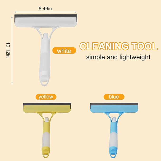 Pro 3 in 1 Window Cleaning Scraper, with 2 Replaceable Cleaning Cotton Strips 3 in 1 Spray Squeegee, Window Squeegee, Suitable for Cleaning Bathroom Glass, Mirrors, Car Windows (Yellow)