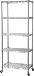 SINGAYE 5 Shelf Storage Wire Shelves Closet Bathroom Organizers Metal Pantry Kitchen Garage Shelving Unit Laundry Room Organization Home Narrow Rack Net Basket with Wheels Silver