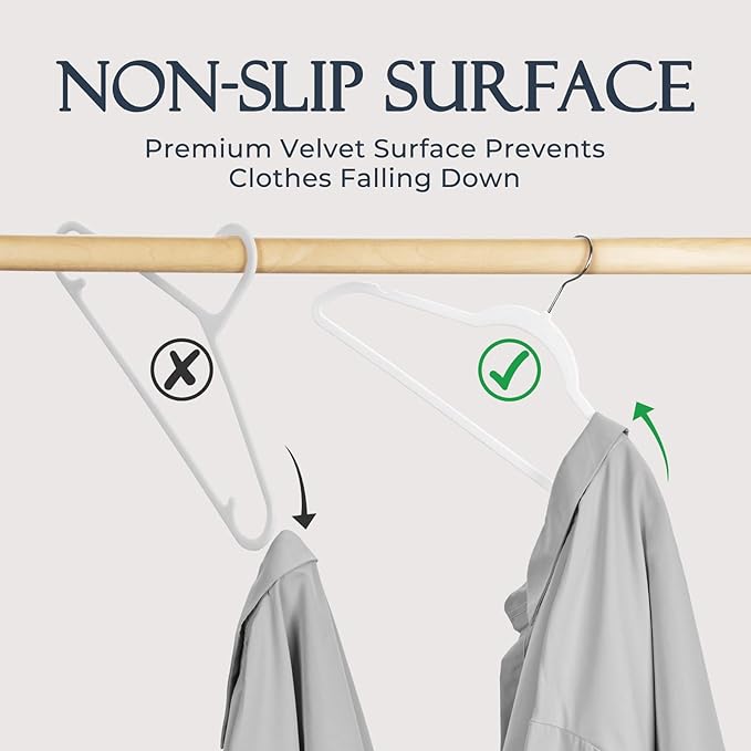 HOUSE DAY White Velvet Hangers 20 Pack, Non Slip Clothes Felt Hanger Heavy Duty for Coat, Premium Slim Space Saving Suit Hangers for Closet Organizer, 360° Rotating Silver Hook