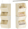 Hanging Closet Organizer 3 Shelf Collapsible Fabric Closet Organizers and Storage Hanging with Mesh Pocket for Clothes, Hanging Wardrobe Organizers and Storage for Sweater T-Shirt Shoes Toys, Beige
