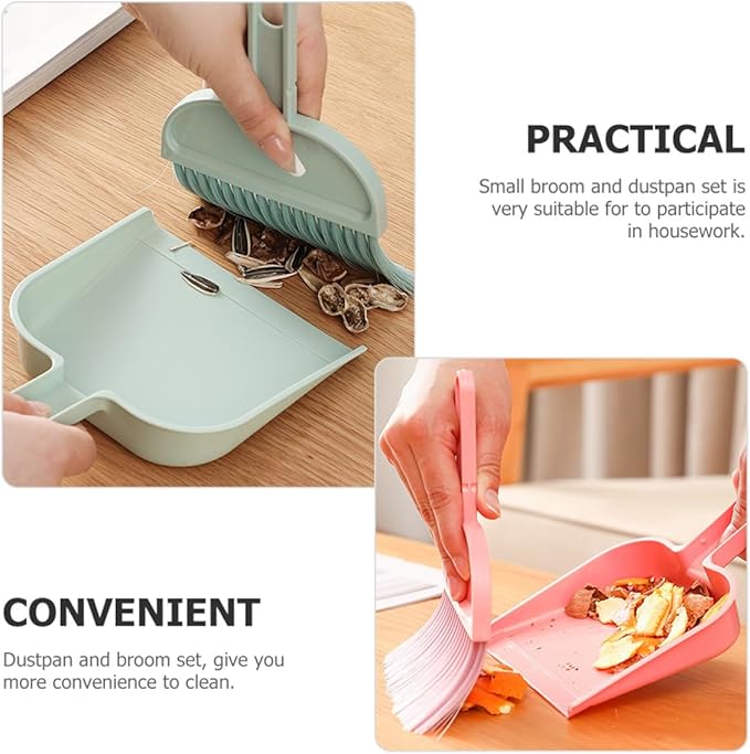 Yardwe Mini Broom and Dustpan Set Portable Small Desk Cleaning Tools 2 Sets Blue and Pink Home Accessory for Desktop and Office Use