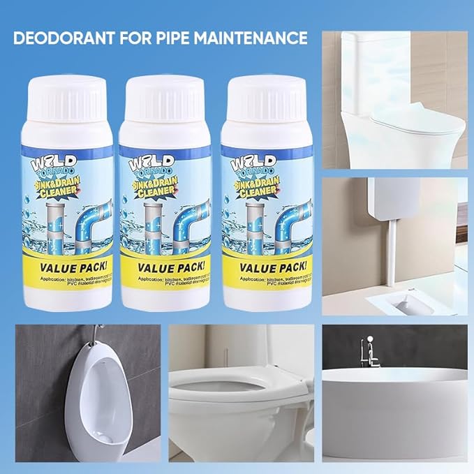 Saker Wild Sink and Drain Cleaner Powder | Rapid-Foam Fast-Acting Pipe Declogger for Kitchen, Bathroom, Toilet, Shower Drain Maintenance (2 PCS (3.88oz*2))