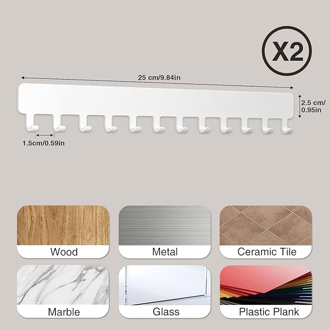 Necklace Holder Hanging Jewelry Organizer - Self-Adhesive Wall Mounted for Necklaces, Bracelets, 2 PCS, White