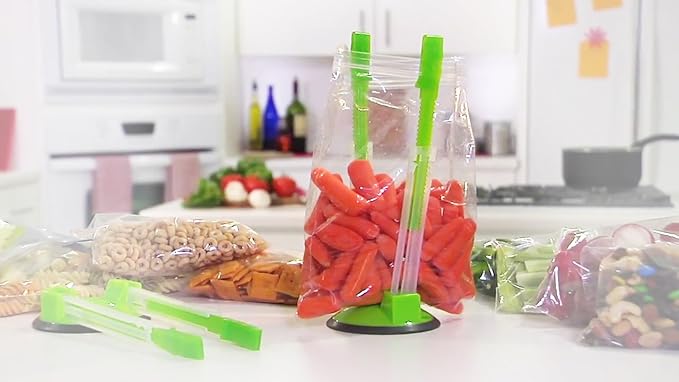 Baggy Rack Hands-Free Clip Food Storage Freezer Baggy Holder Pack 3 Green
