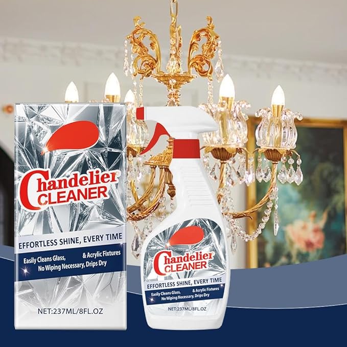 Chandelier Cleaner Spray – No Wipe Crystal & Brass Cleaner for Chandeliers, Drip-Dry Formula, Safe for Glass, Silk Plants, and Dark Crystals – Fast Dusting & Streak-Free Cleaning 1 Pcs