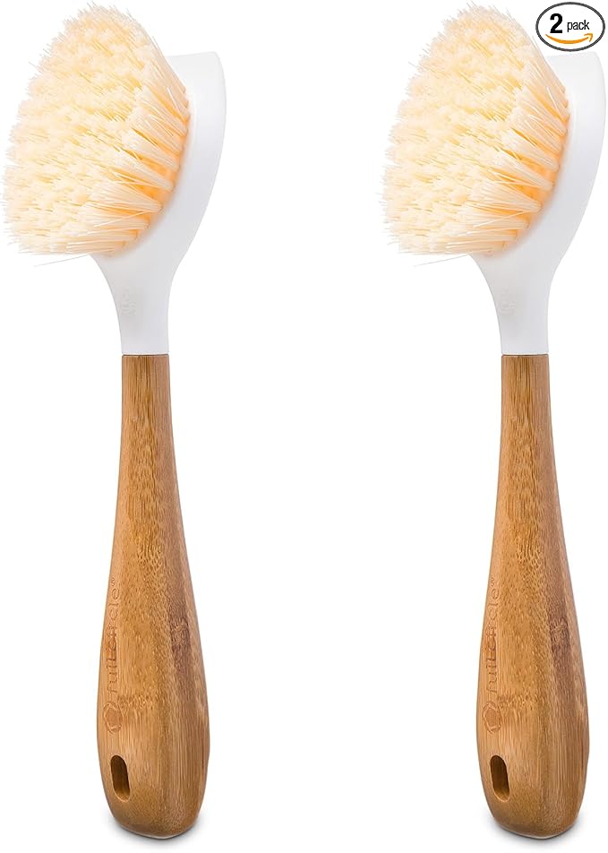 Full Circle Be Good - Bamboo Handle Dish Brush – Sustainable Kitchen Cleaning with Tough Bristles - Natural Dish Scrubber, Nonstick & Cast Iron Cleaner - Long Handle Brush for Dishes, Pots, and Pans