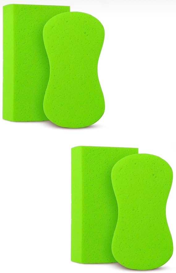 Multi-Purpose Sponges for Cleaning - Lime Green 4 Pack, Large Sponges for Car Washing, Tile & Grout, All Purpose Cleaning