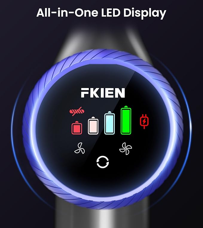 FKIEN Cordless Vacuum Cleaner, 550W 45kPa 65Mins Vacuum Cleaners for Home with LED Display, Self-Standing Stick Vacuum with Anti-Tangle Brush, Rechargeable Vacuum Cordless for Pet Hair/Carpet/Floor
