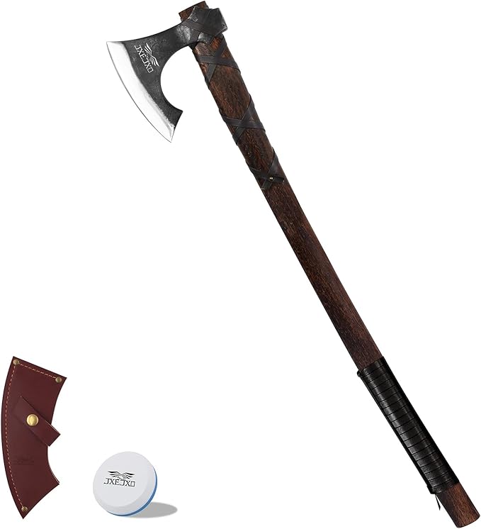 JXE JXO 31.5 Inch Axe, Splitting Axe 1065 High Manganese Steel, Hickory Handle with Leather Sheath