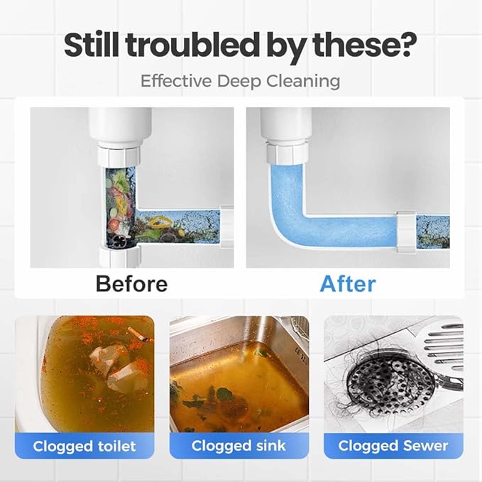 Strong Drain Effervescent Tablet, 2026 New Disposal Cleaner Tablets Eliminator Quickly Eliminates Odors, Sink Smell Effervescent Tablets, Sink Drain Cleaner for Sewer, Toilet and Septic Tank (1)