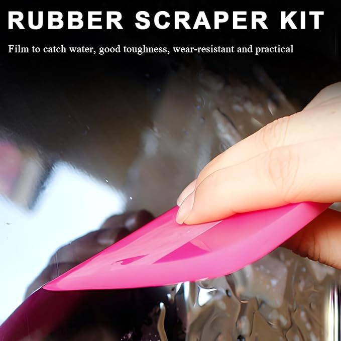 5 in 1 Rubber Squeegee Kit, Anti-Scratch Flexible Soft Matte TPU Coating Scraper Kit, Small Tint Squeegee Water Blade Scraper for Paint Protection Film Household Cleaning (Pink)