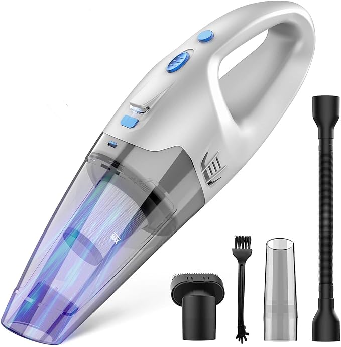 FUOAYOC Handheld Vacuum Cordless, 6KPA Strong Suction & 25 Mins Runtime, 1.6lbs Lightweight Hand Vacuum Cordless Rechargeable with HEPA Filter/LED Light/Multi-Accessories,for Home/Car/Office Cleaning