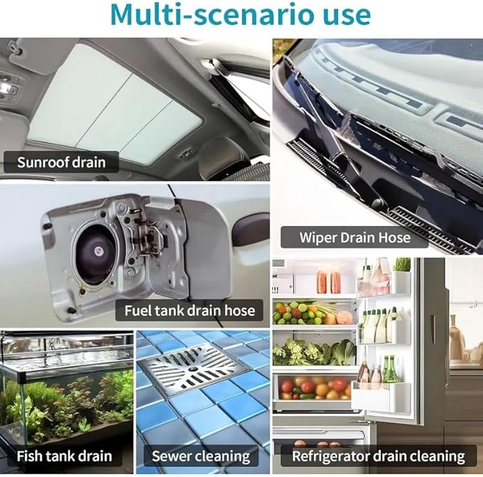Car Sunroof Drain Cleaning Tool, 78 Inches Long Flexible Tube Cleaner, Detail Wash Brush for Windshield Holes, Downspout Drain Brush, Essential Gadget for Rainy Season
