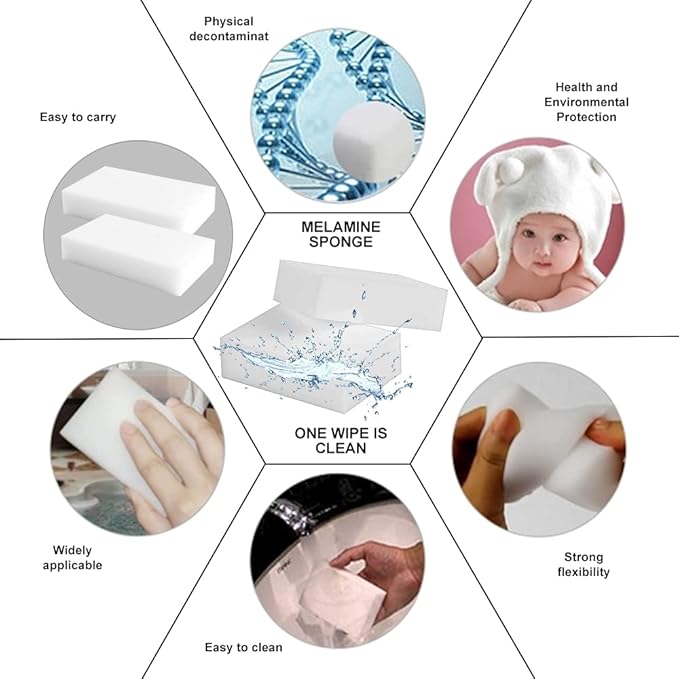 Magic Erasers Sponge, 100 Pack Extra Premium Melamine Sponge Foam Cleaning Pads in Bulk, Non-Scratch Scrub Sponge, Household Cleaning Kitchen Dish Sponges (White)