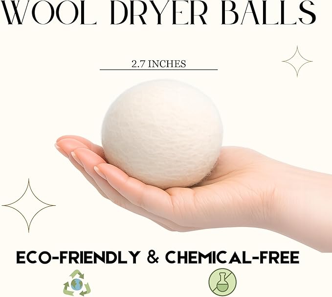 Wool Dryer Balls – 100% New Zealand Wool, Reduces Drying Time, Softens Laundry&Removes Wrinkles, Alternative to Plastic Balls & Natural Fabric Softener, Reusable Eco-Friendly Dryer Balls(Pack of 6 XL)