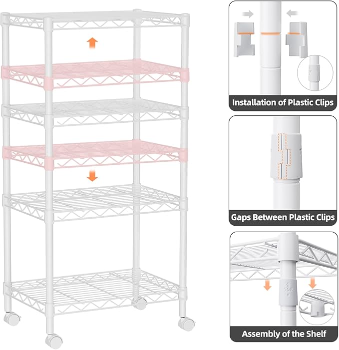 Golpart Small 4 Tier Shelves Storage Wire Shelving Unit Metal Shelf Adjustable Organizers Storage Shelving with Wheels for Bathroom Laundry Room Kitchen Pantry12”D x 18”W x 44.8”H White