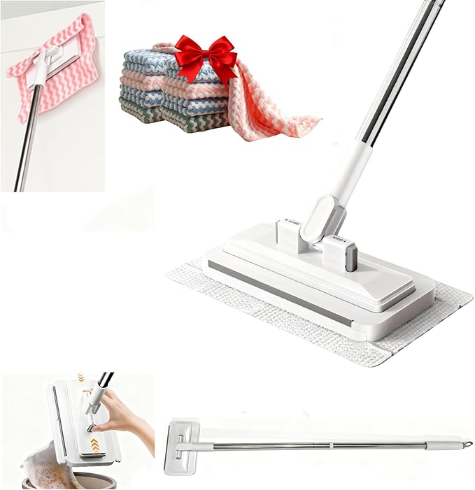 Snap Grip Mini Mop No-Touch Automatic Gripping Mopa Desechable para Polvo Mini Lazy Dust Mop & Sweeper Mops for Dry Wet Disposable Pads, Multi Surface Floor Cleaning (1 mop + 10 Cloths)