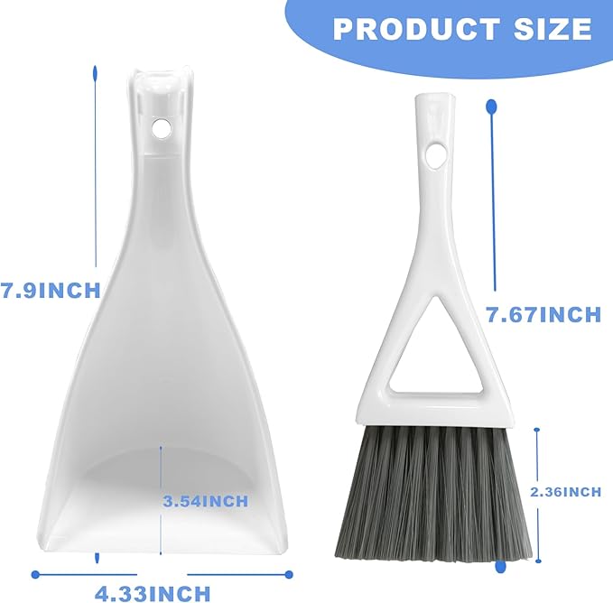 Dust Pan Broom Brush Dustpan -Mini Broom and Dustpan Combo Set, Handheld Sweeper Cleaning for Tables, Keyboards, Guinea Pig Cage, and Cat Litter, etc. (White)