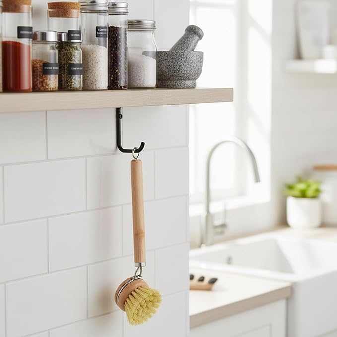 11 Pcs Bamboo Dish Brush Set, Multifunctional Bamboo Dishwashing Scrub Brush with Natural Sisal Bristles, Wooden Handle Dish Brush with Replacement Heads for Cleaning Pots Dishes Pans Vegetables