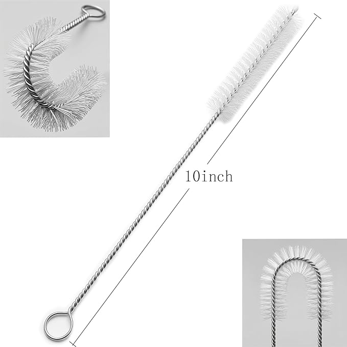 Long Straw Brush Cleaner (10 Pack), Flexible Nylon Tube Cleaning Brushes with 0.4" Bristles, Rust-Proof Stainless Steel Wire Washer for Reusable Tumblers, Sports Bottles & Pipes (10 Inch)