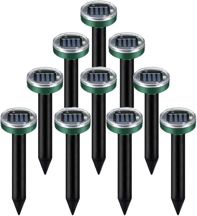 Solar Powered Ultrasonic Mole Repellent,Waterproof Outdoor Vibration Mouse Control for Yard Garden,360° Effective Rodent Repellent with Ultrasonic Sound,Green,10 Piece