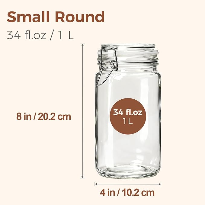 ComSaf 1 Quart Glass Jars with Airtight Lids (32oz, Set of 3), Straight-Sided Canisters for Sourdough Starter & Fermenting, 1L Hermetic Pantry Storage for Flour, Sugar, and Coffee