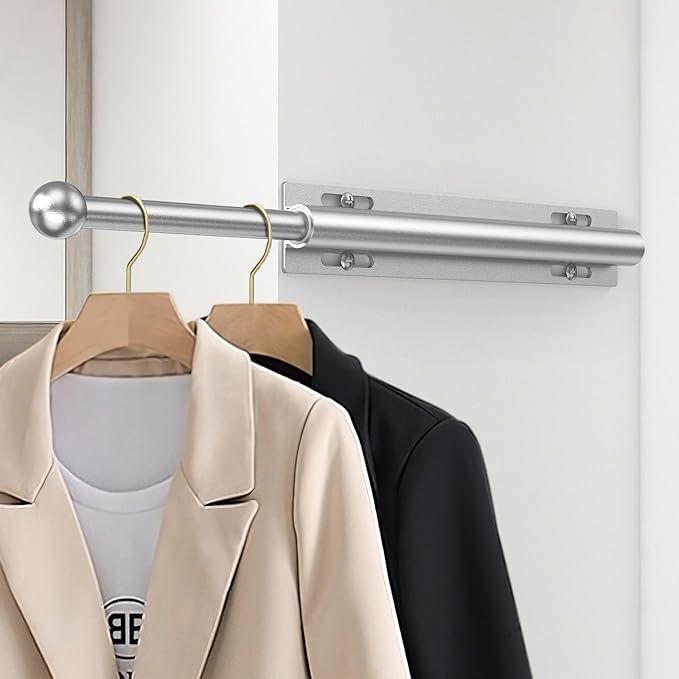 Supforce Valet Rod for Closet Pull Out, Retractable Slide Out Valet Rod Closet Organization, 12" Aluminum Valet Clothing Hanger Rods Perfect for Suits, Freshly Pressed Clothes, Matte Silver