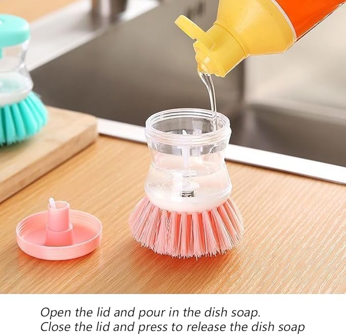 2Pcs Pink Dish Brush with Soap Dispenser,Soap Dispensing Brush, Kitchen Brush,Dish Pot Pan Sink Cleaning, Dish Brush Washing Utensils,Washing Up Liquid Soap Dispenser,Soap Dispensing Dish Brush