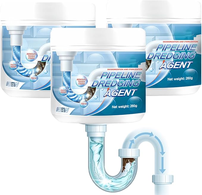 Powerful Pipe Dredging Agent, 2026 New Drain Clog Remover Pipeline Dredging Agent Toilet Unclogger Heavy Duty, Sink Drain Cleaner for Kitchen Bathroom Shower Pipes and Drains (3PCS)